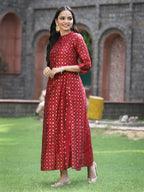 Juniper Women's Maroon Chanderi Silk Printed Anarkali Kurta - Distacart