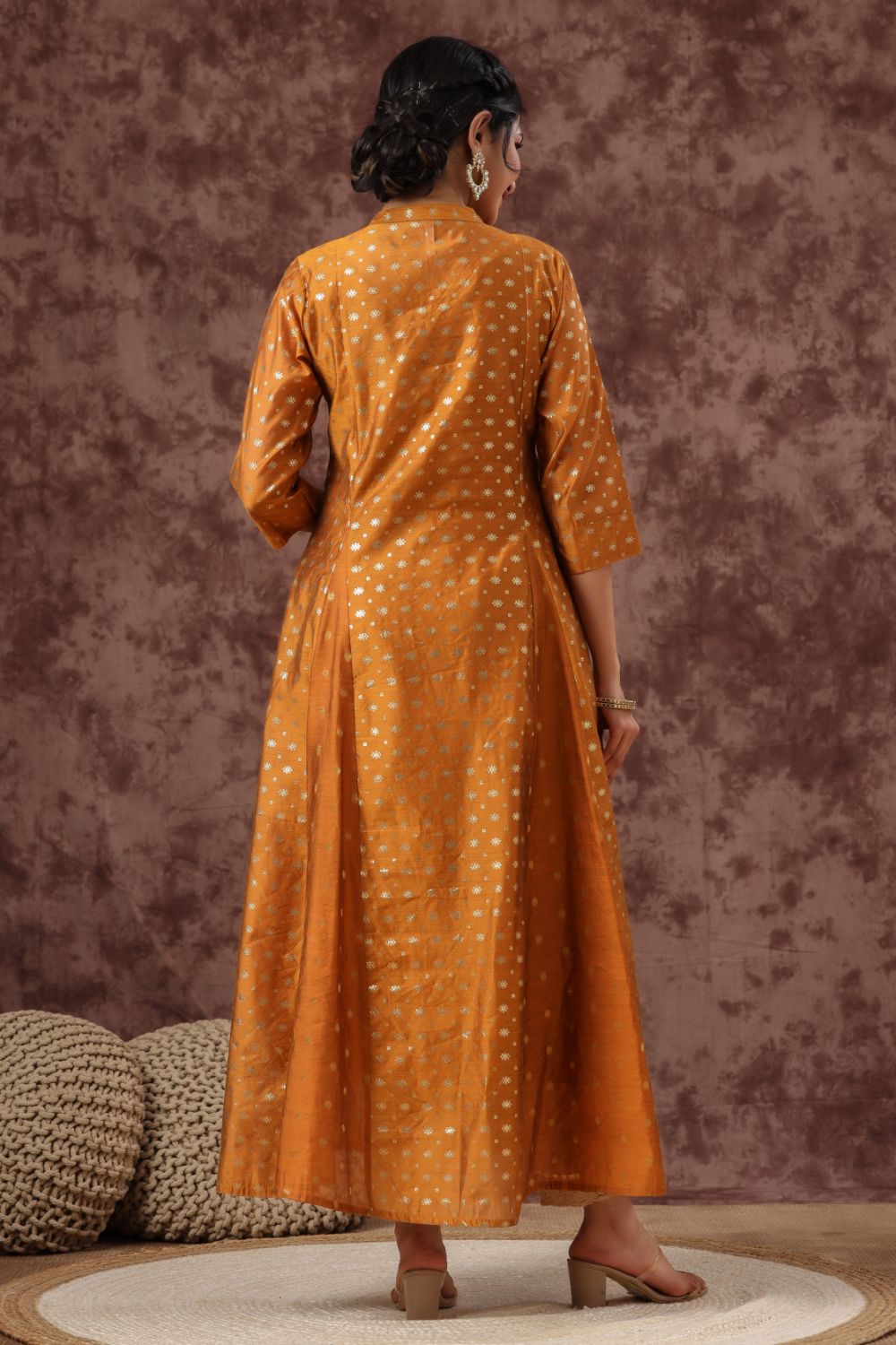 Juniper Womens Mustard Chanderi Foil Print Kurta - Distacart