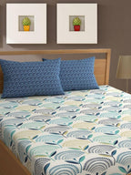 Bajo's White & Green Ethnic Motifs 350 TC Cotton King Bedsheet with 2 Pillow Covers