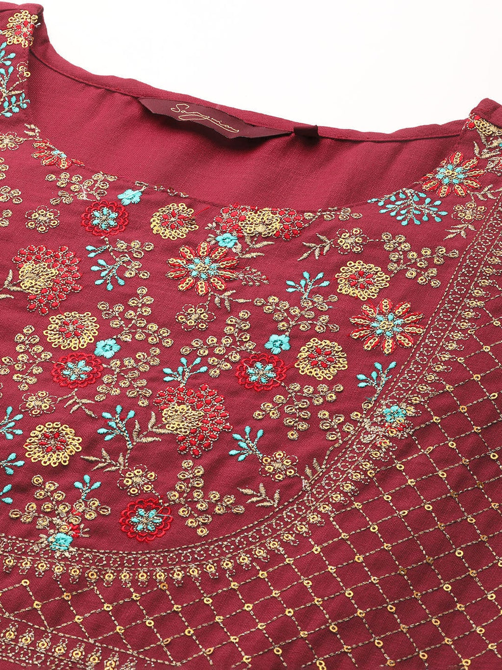 Sangria Women Red Yoke Design Sequined Kurta