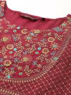 Sangria Women Red Yoke Design Sequined Kurta