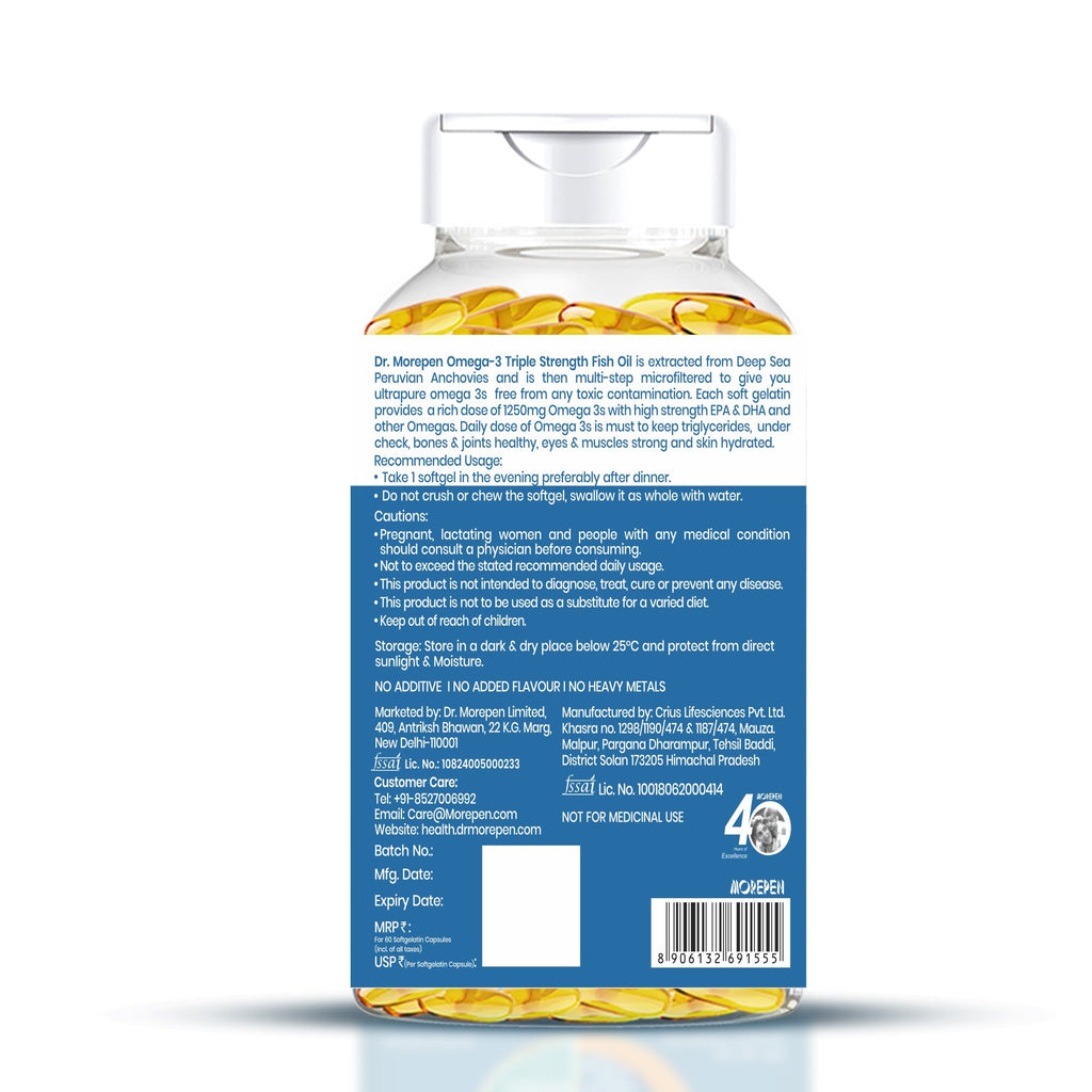 Dr. Morepen Omega-3 Deep Sea Fish Oil Triple Strength Softgels - Distacart