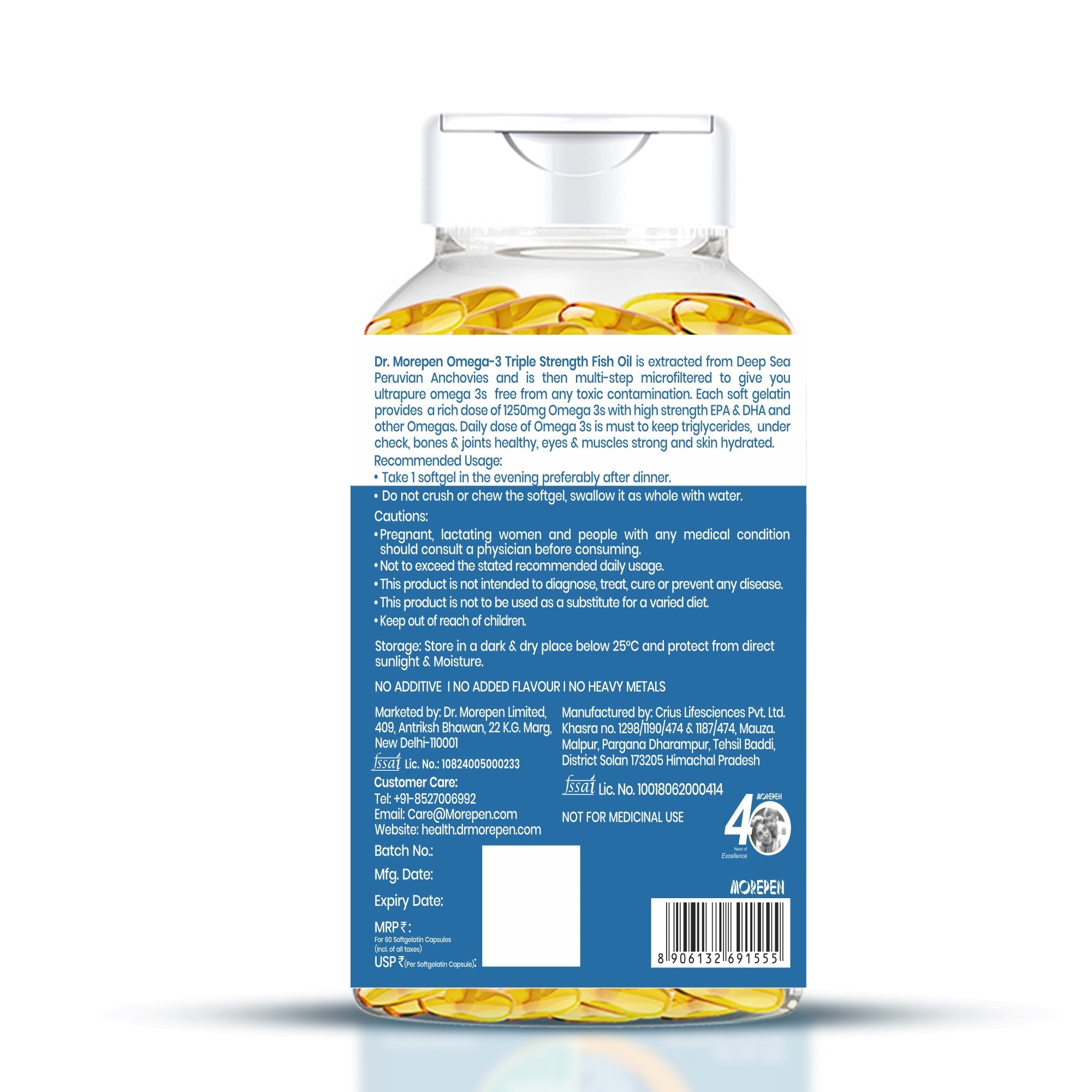 Dr. Morepen Omega-3 Deep Sea Fish Oil Triple Strength Softgels - Distacart