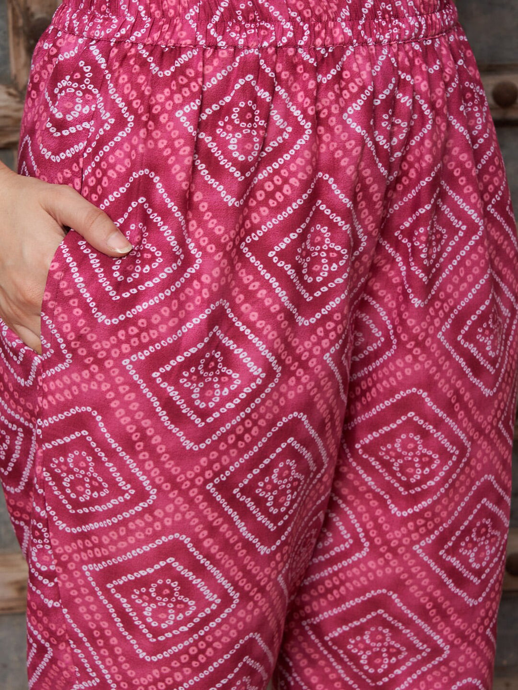 Sangria Bandhani Printed Thread Work Pure Cotton A-Line Kurta with Trousers & Dupatta