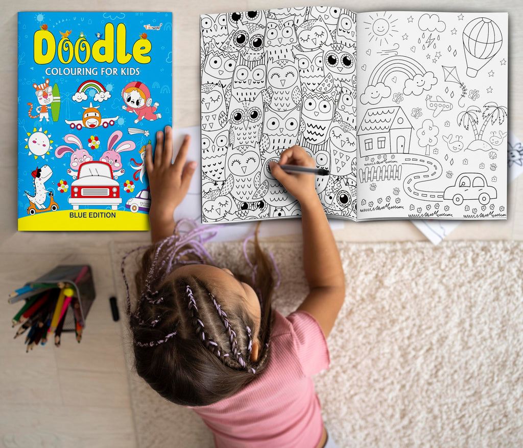 Doodle Colouring for kids - Blue Edition : Kids Colouring book, Colouring book for Toddlers, Fun learning colouring book, Colouring book for young learners