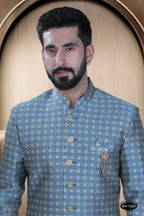 Joban Fashion Men's Blue Brocade Kurta with Pyjama