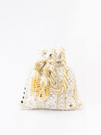 NR By Nidhi Rathi White Mirror Work Embroidered Potli Clutch - Distacart