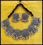 Silver-Plated Alloy Oxidised Lotus Petals Necklace - The Pari