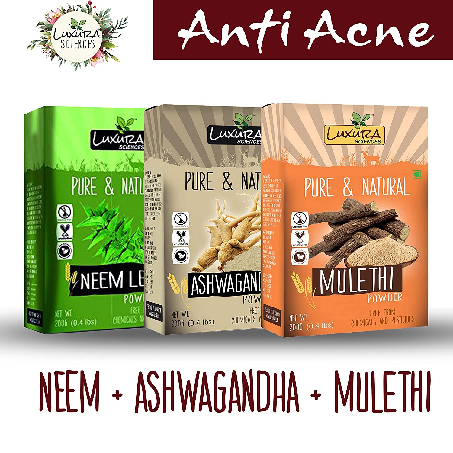 Luxura Sciences Natural Skin Care for Anti Acne - Neem + Ashwagandha + Mulethi