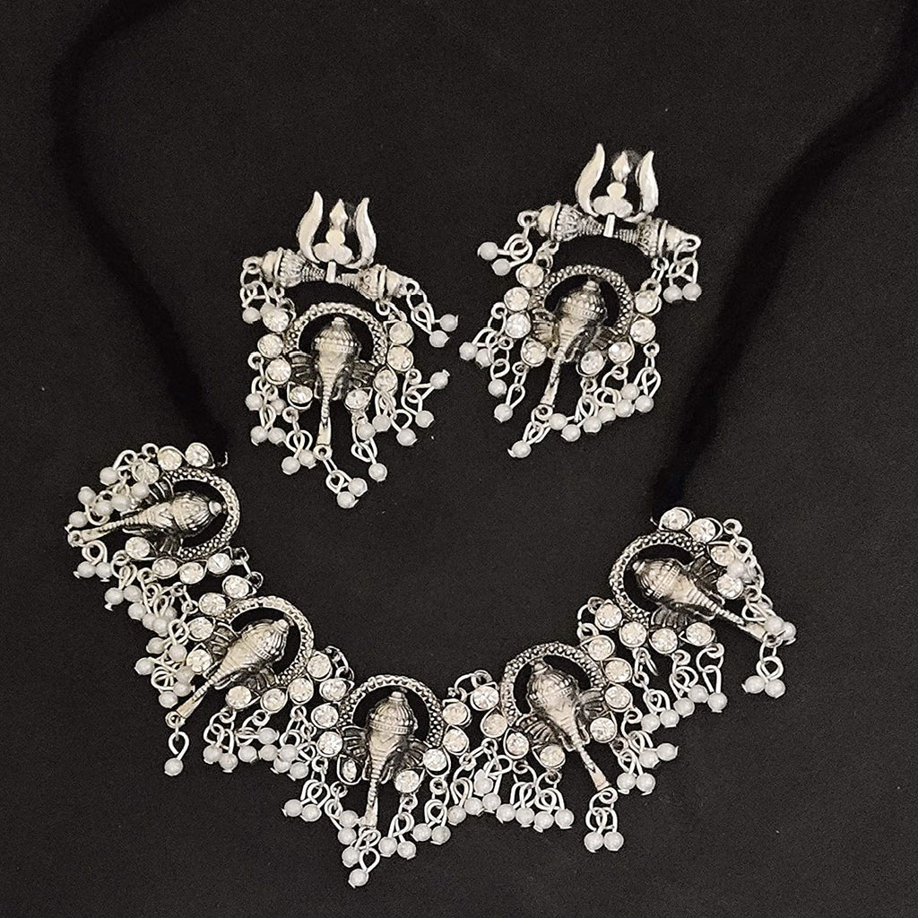 Silver-Plated Alloy Oxidised Ganesh Ji Shape Necklace - The Pari