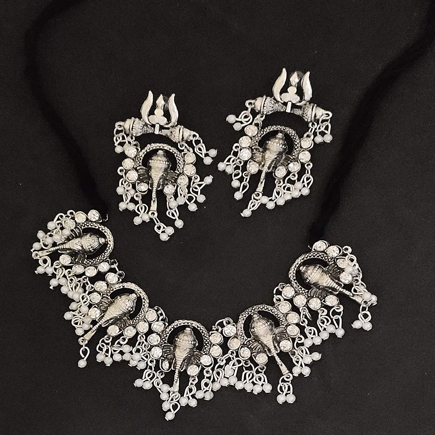 Silver-Plated Alloy Oxidised Ganesh Ji Shape Necklace - The Pari