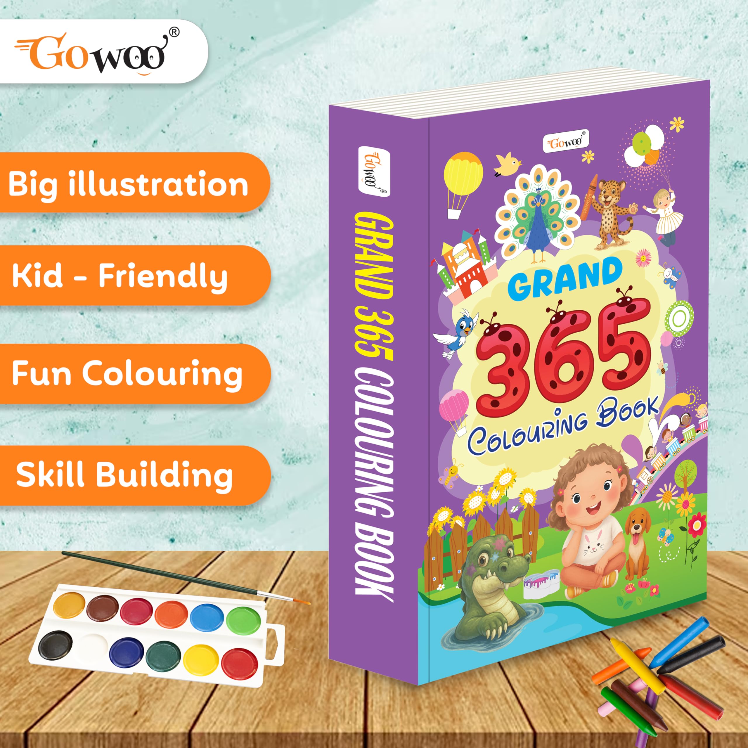 GRAND - 365 Colouring Book :- learn with colouring, creative learning for toddlers, preschool colouring book, educational book for kids, toddler fun book, simple colouring book for kids