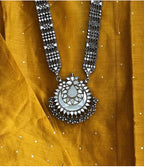 Silver-Plated Alloy Long Kundan Studded Silver Oxidised Necklace - The Pari