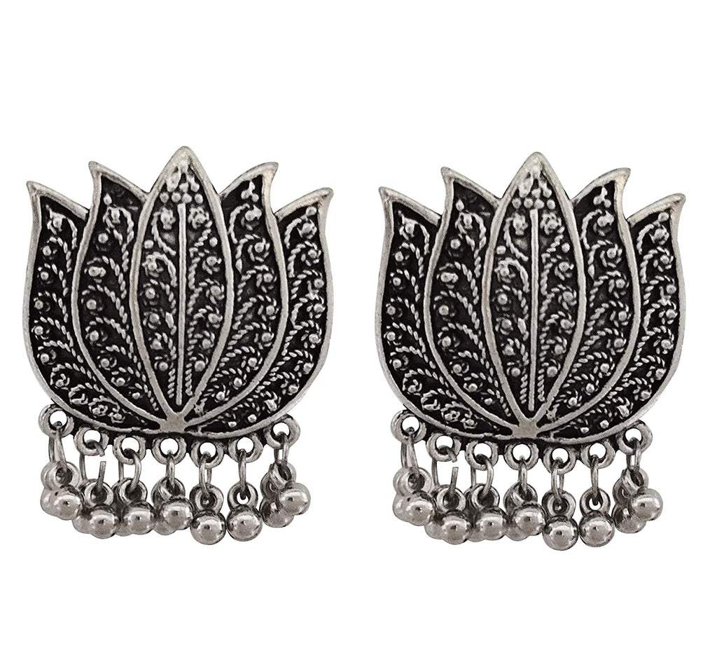 Silver-Plated Alloy Oxidised Lotus Petals Necklace - The Pari