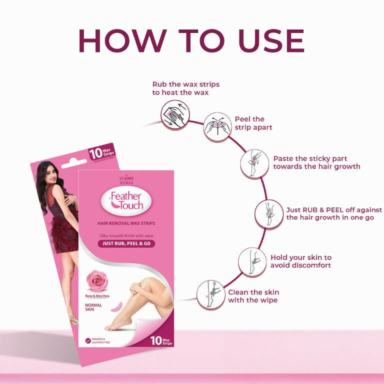 VI-JOHN Feather Touch Rose & Alevera Hair Removal Wax Strips for Normal Skin Praraben & Sulphate Free - Distacart