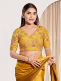 Joban Fashion Yellow Viscose Rayon Padded Blouse With V Neck Elbow Sleeves - Distacart