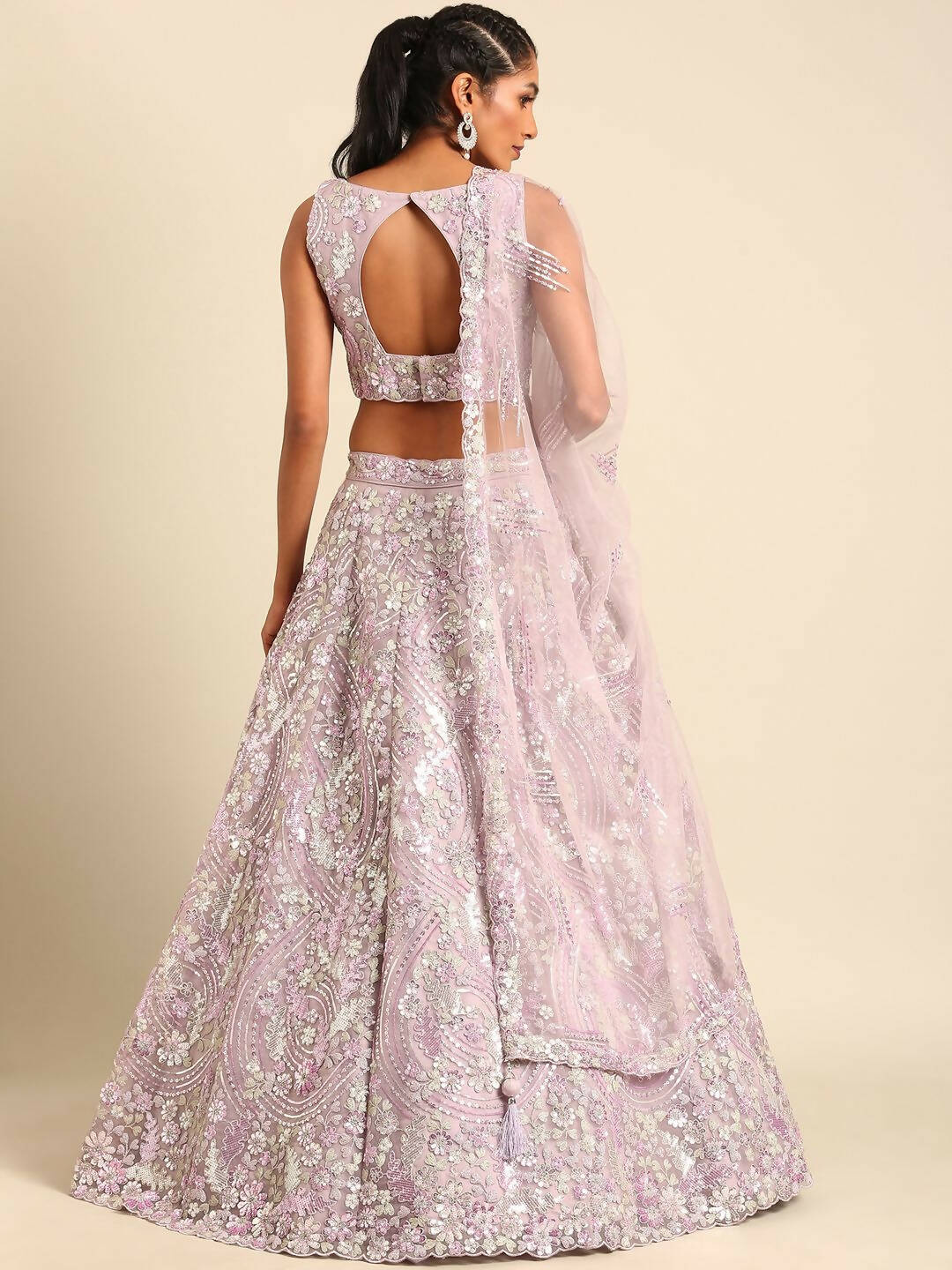 House of Panchhi Lavender Net Sequins and Zarkan embroidery Lehenga choli & Dupatta