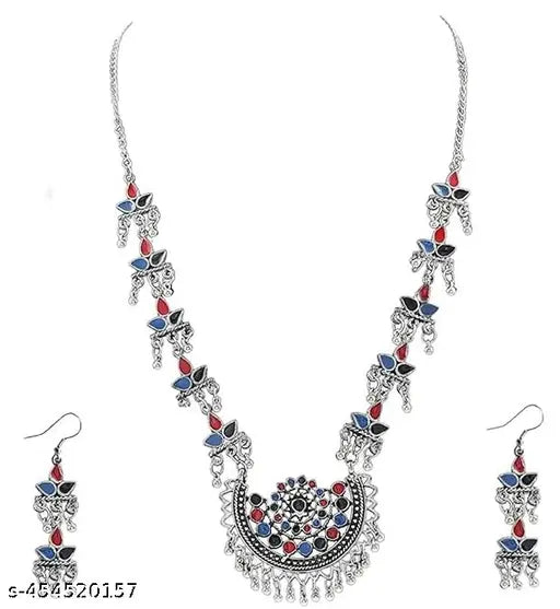 Tehzeeb Creations Women's Multi Colour Meenakari Oxidised Necklace Set