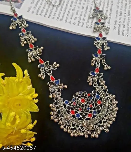 Tehzeeb Creations Women's Multi Colour Meenakari Oxidised Necklace Set