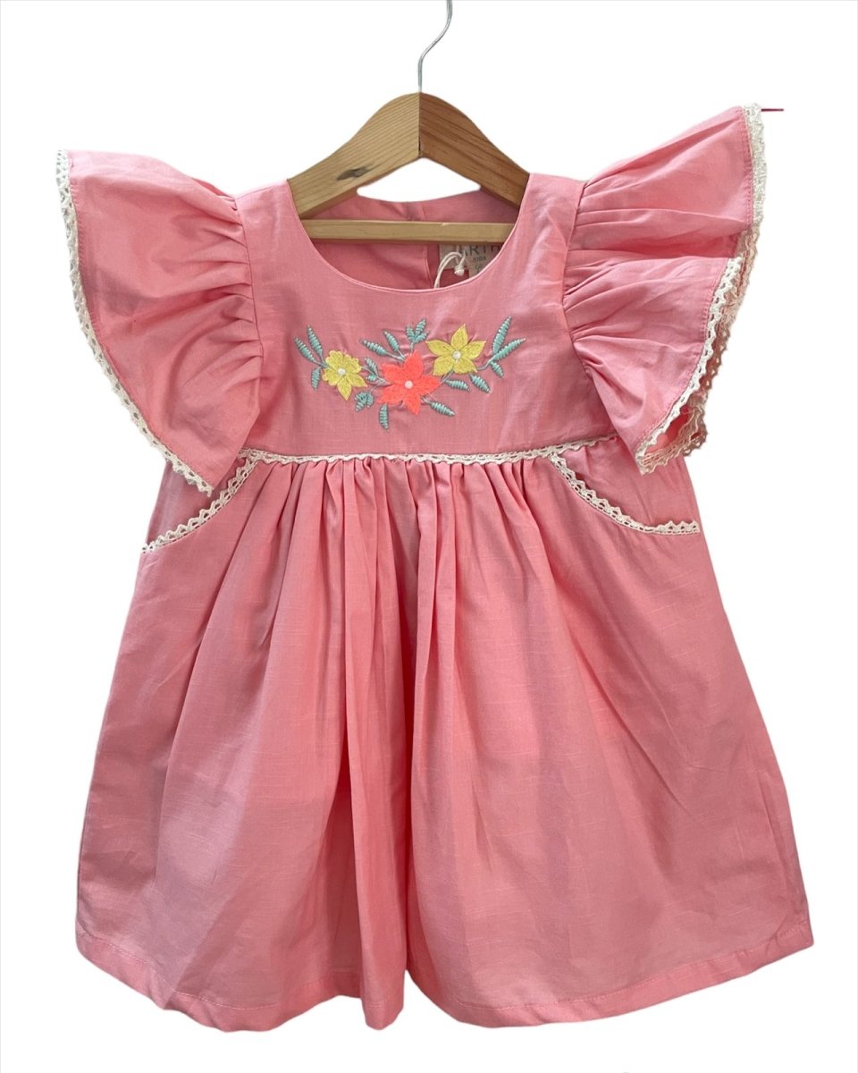 ArthLife Peach Floral Embroidered Dress
