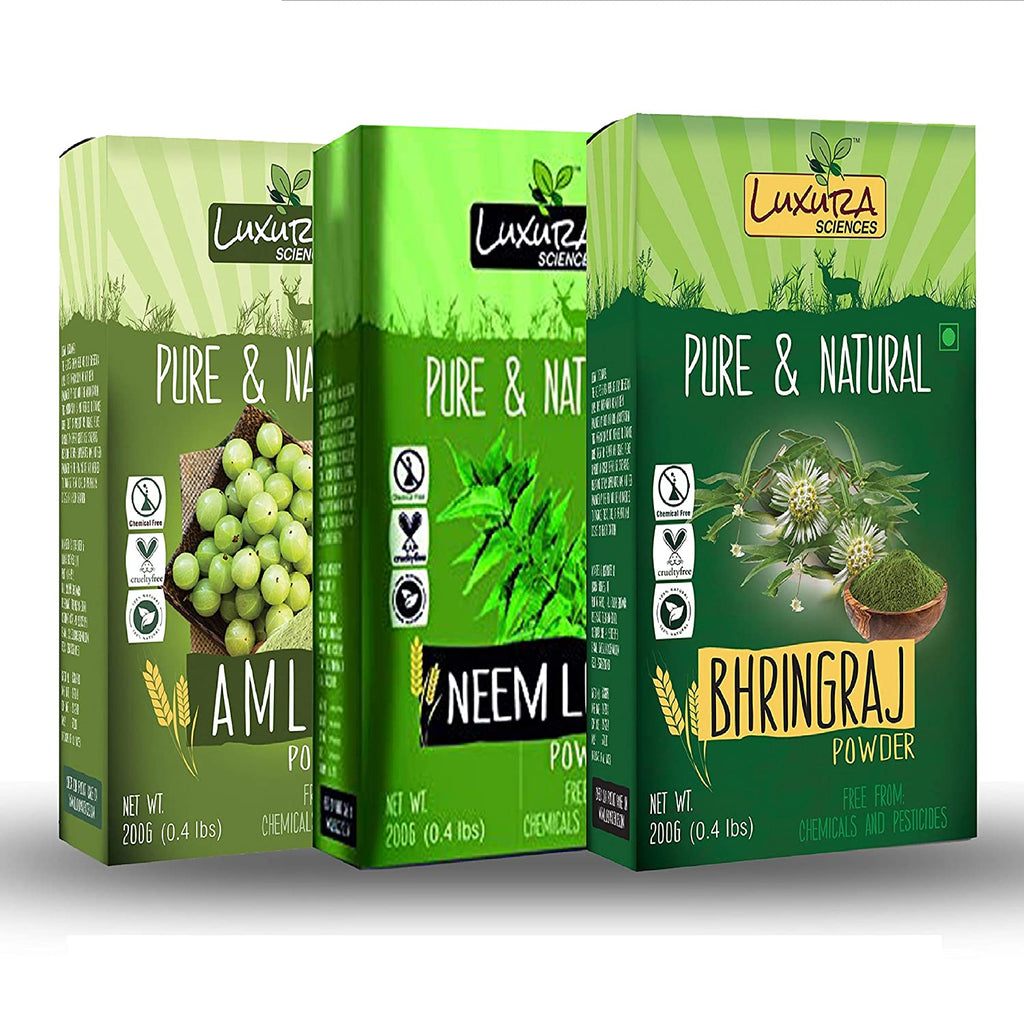 Luxura Sciences Natural Hair Care Set Anti Dandruff - Amla + Neem + Bhringraj