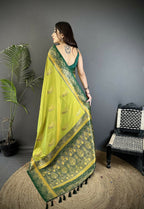 Joban Fashion Light Green Banarasi Soft Silk Peacock Butta Work Saree - Distacart