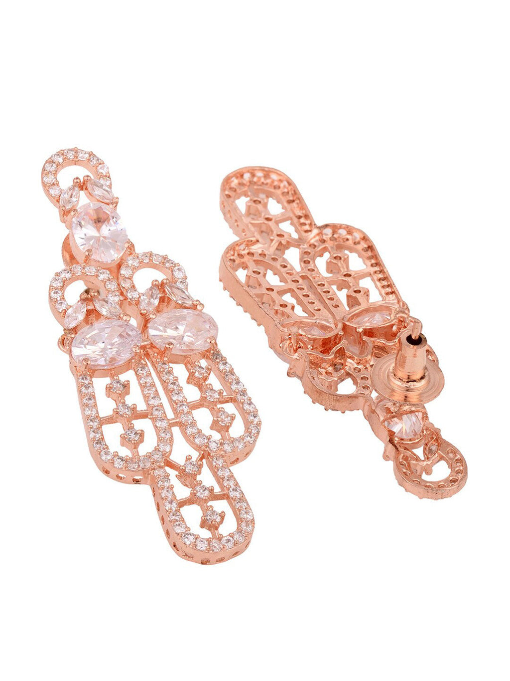 Saraf RS Jewellery Rose Gold-Plated White AD Studded Jewellery Set With Maang Tika - Distacart