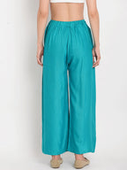 TAG 7 Women Pack Of 2 Black & Teal Blue Solid Flared Palazzos