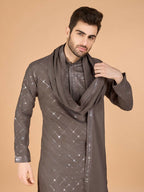 Vastranavya Brown Exclusive Festival Wear Viscose Silk Thread & Sequence Embroidered Work Kurta with Dupatta