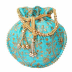 Ethnic Clutch Silk Potli Batwa Pouch Bag with Metal Bead work Gift For Women - Distacart