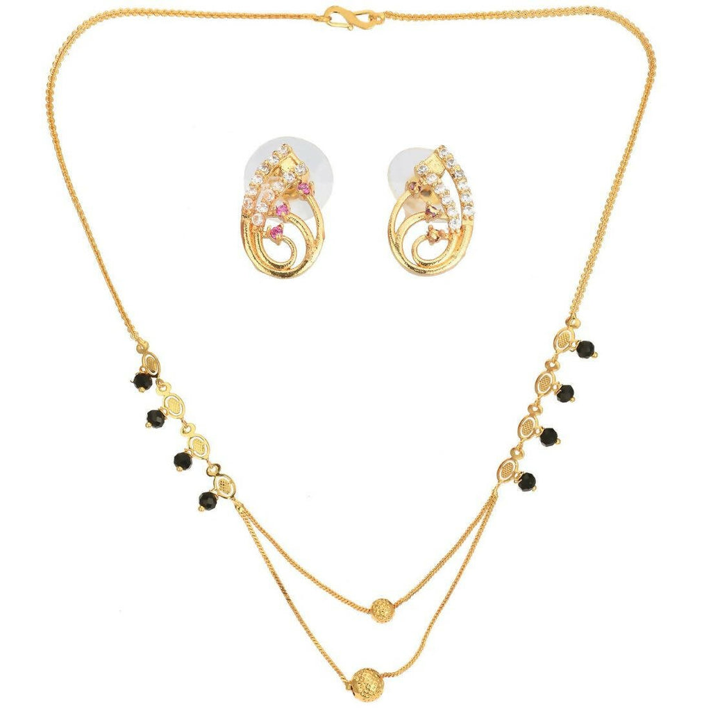 AanyaCentric Gold-Polished Short Mangalsutra Set with Earrings