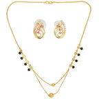 AanyaCentric Gold-Polished Short Mangalsutra Set with Earrings
