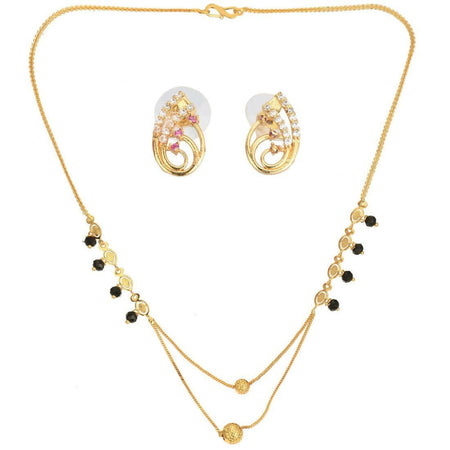 AanyaCentric Gold-Polished Short Mangalsutra Set with Earrings