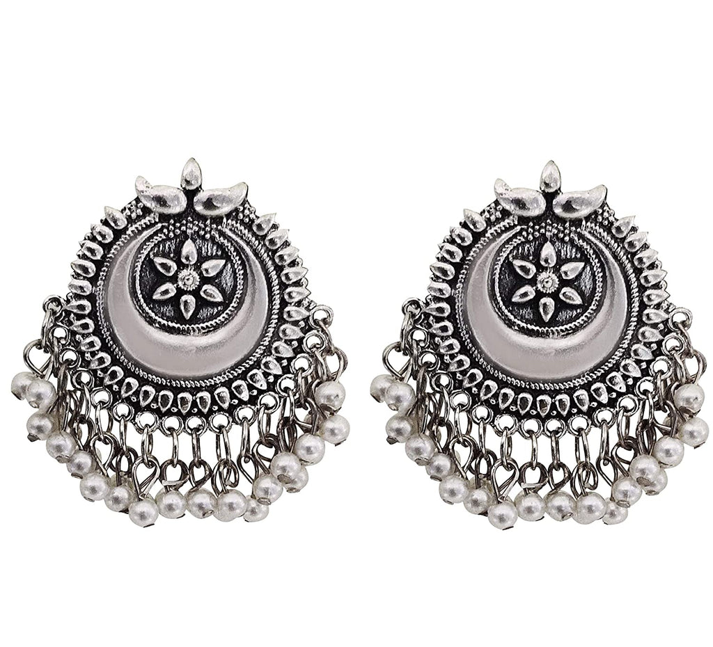 Silver-Plated Alloy Long Half Moon Oxidised Necklace - The Pari