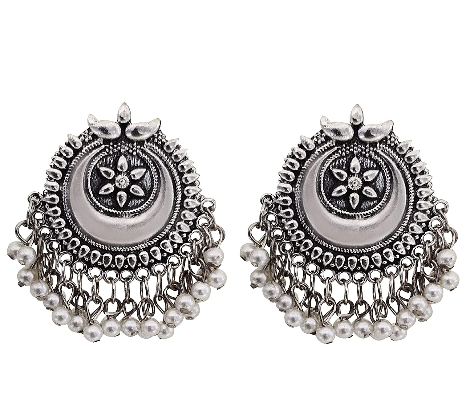 Silver-Plated Alloy Long Half Moon Oxidised Necklace - The Pari