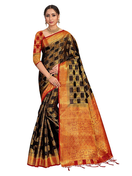 Vardha Women's Black Woven Art Silk Saree With Blouse Piece