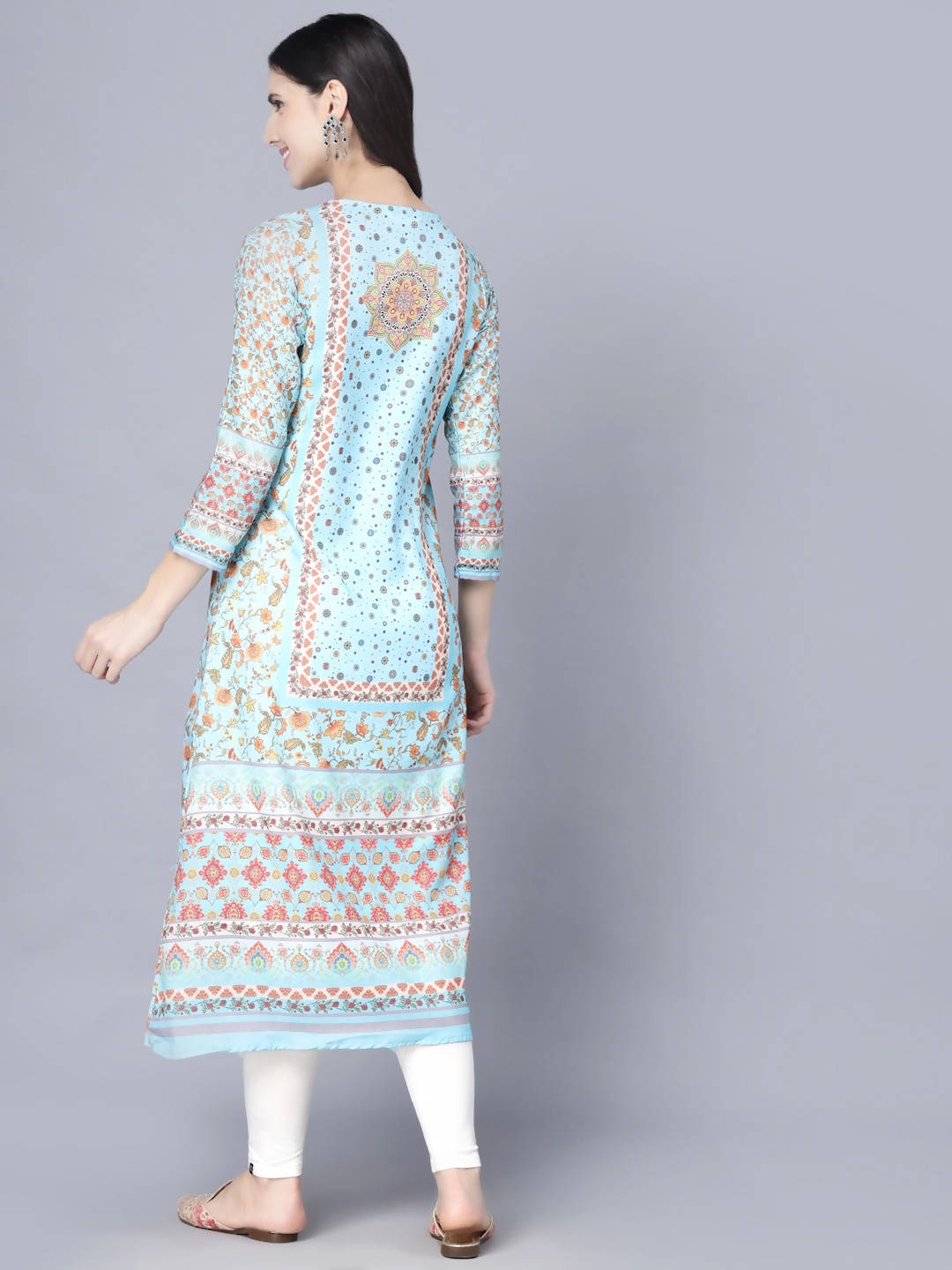 Myshka Women Blue Floral Printed Thread Work Anarkali Kurta - Distacart