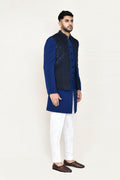 Joban Fashion Blue Colored Imported Jacquard Fabric Open Jacket, Indo Western With Straight Fit Pant