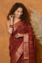 Very Much Indian Modal Silk Ajrakh Handblock Printed Natural Dyes With Designer Border Saree - Red