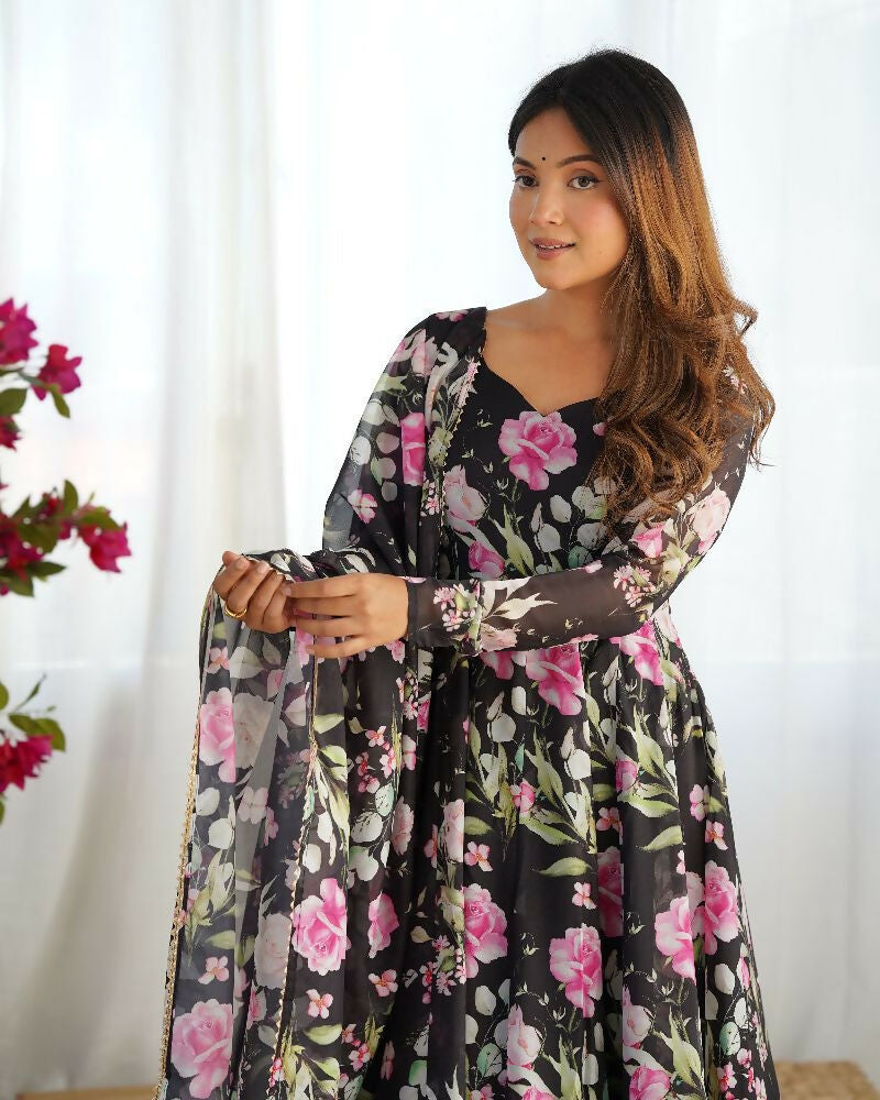 Joban Fashion Black Kurta Set Organza Sequin Embroidery Work - Distacart