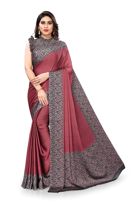 Mirchi Fashion Women's Pink & Black Printed Chiffon Saree