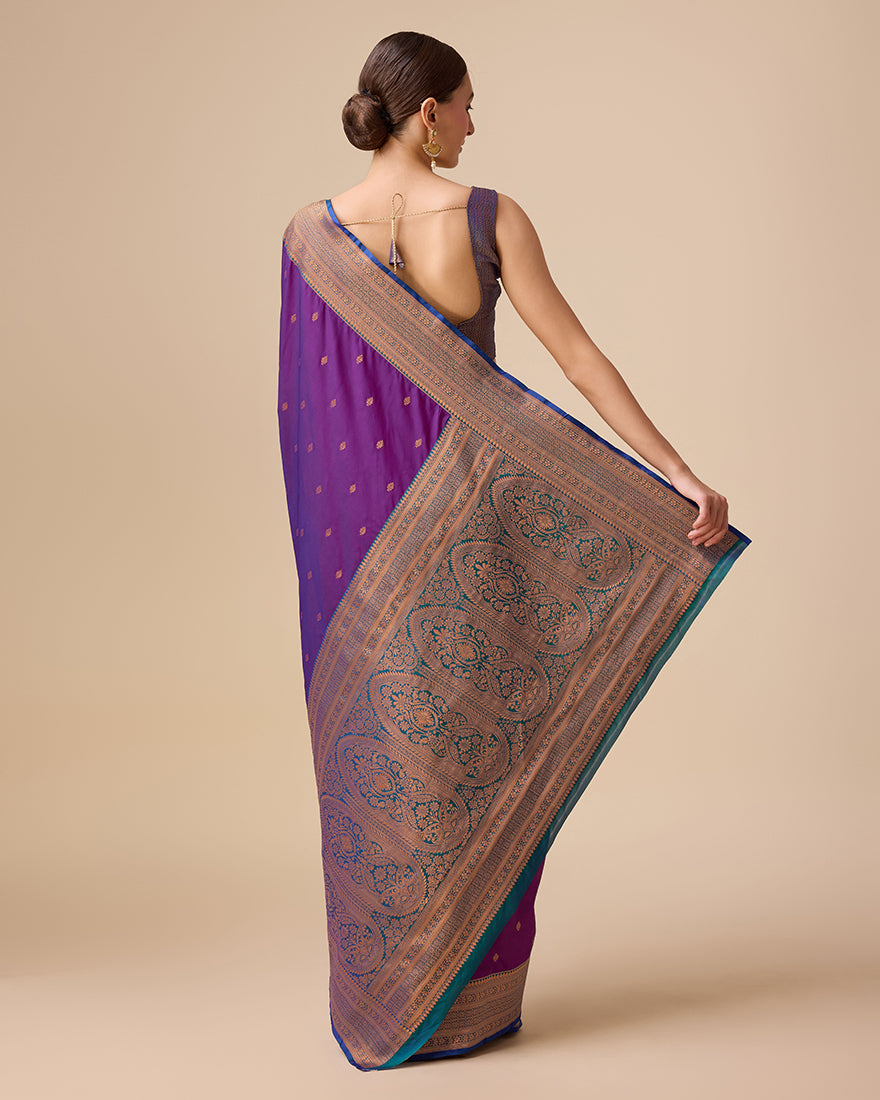 Monjolika Fashion Elegant Dark Purple Banarasi With Intricate Zari Work With Rich Brocade Patterns Silk Saree - Distacart