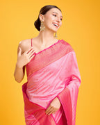 Monjolika Fashion Elegant Light Pink Banarasi With Intricate Zari Work With Rich Brocade Patterns Silk Saree - Distacart