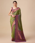 Monjolika Fashion Elegant Olive Green Banarasi With Intricate Zari Work With Rich Brocade Patterns Silk Saree
