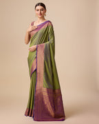 Monjolika Fashion Elegant Olive Green Banarasi With Intricate Zari Work With Rich Brocade Patterns Silk Saree