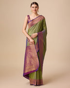 Monjolika Fashion Elegant Olive Green Banarasi With Intricate Zari Work With Rich Brocade Patterns Silk Saree