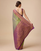 Monjolika Fashion Elegant Olive Green Banarasi With Intricate Zari Work With Rich Brocade Patterns Silk Saree