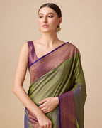 Monjolika Fashion Elegant Olive Green Banarasi With Intricate Zari Work With Rich Brocade Patterns Silk Saree