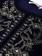 Juniper Women Navy Velvet Embroidered Flared Lehenga Choli Sets - Distacart