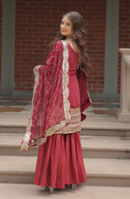 Vedant Vastram Heavy Embroidery & Sequins Work Pure Georgette Top Sharara Set With Dupatta - Maroon - Distacart